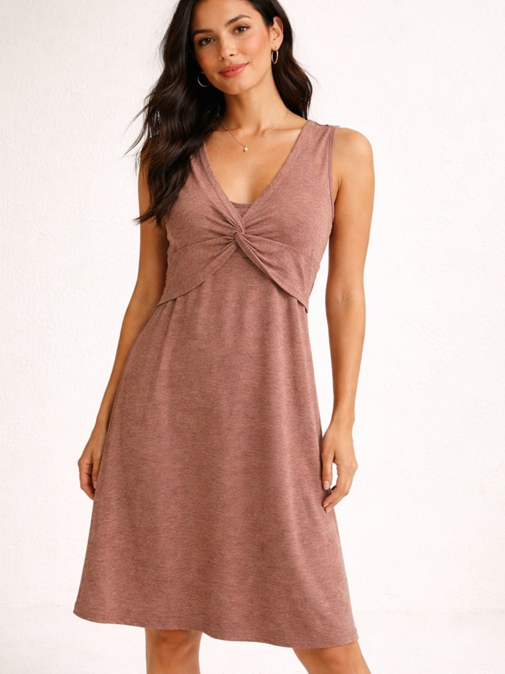 PatPat Knot-Front Midi Dress in mocha size M